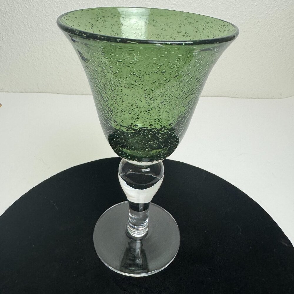 Vintage ARTLAND Bubble Green Wine / Water Glass Goblets Hand Blown